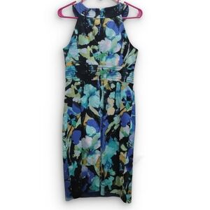 Muse Size 4 Floral Halter Cocktail Dress in Blue, Green & Black - Dillards